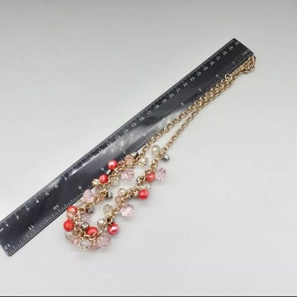 LOFT Necklace Boho Pink Cluster Beaded Bib Pendant Gold Tone Chain 20 Inch - Picture 7 of 7